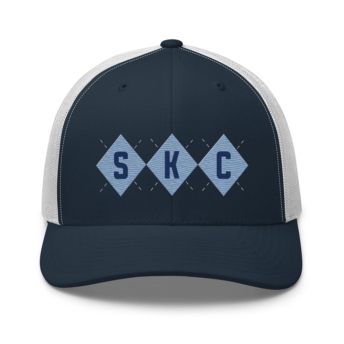 KC Swag Sporting Kansas City Navy/White Argyle Diamonds Retro Trucker Hat