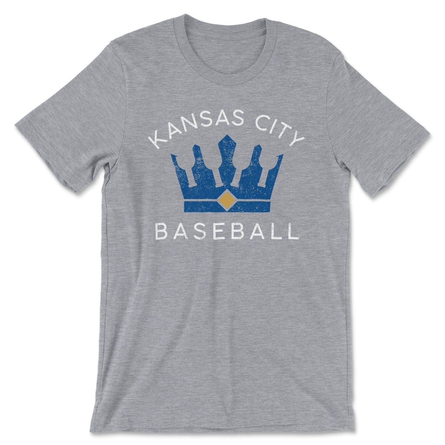 KC Swag Kansas City Royals white/blue KANSAS CITY BASEBALL BOTTLE CROWN on athletic heather grey t-shirt