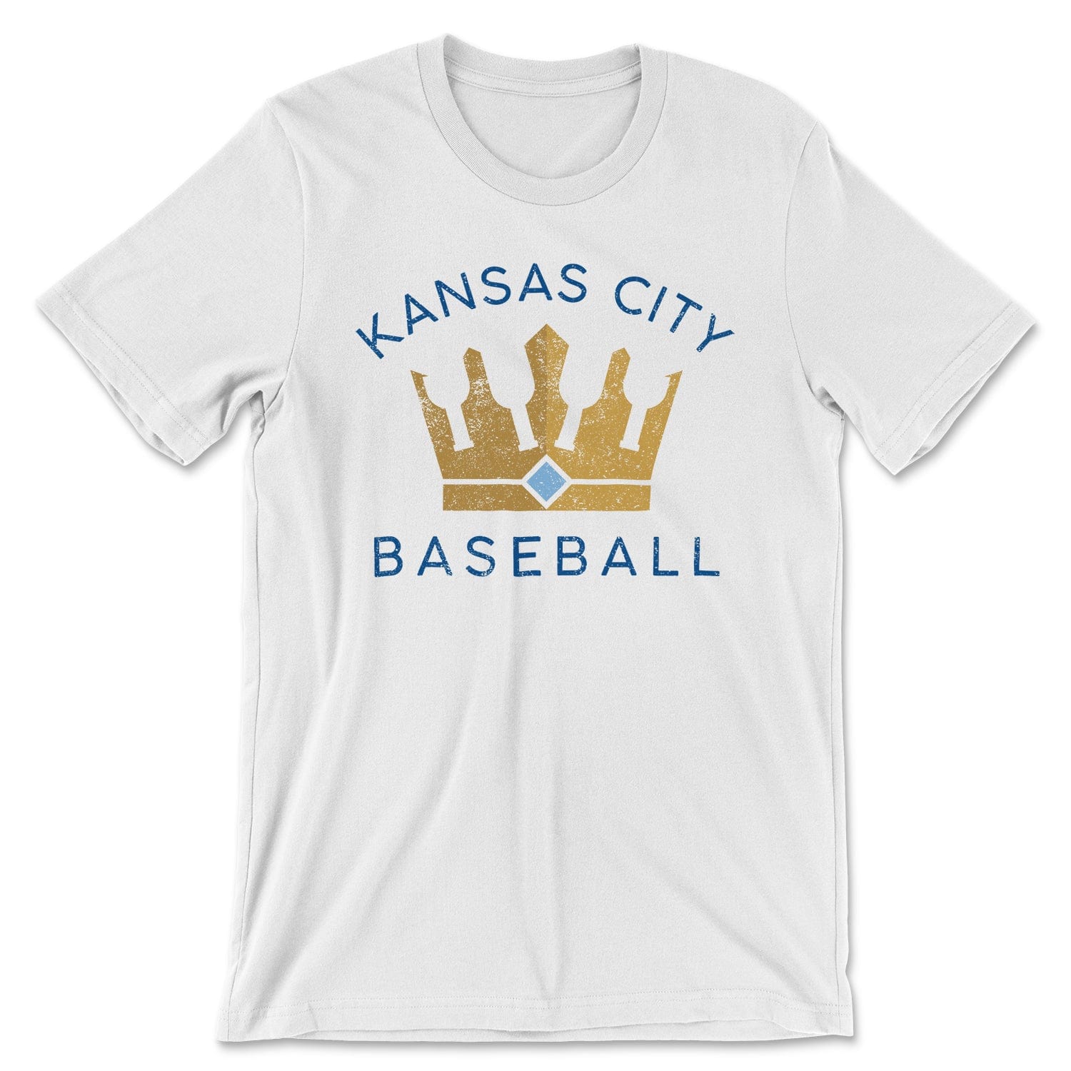 KC Swag Kansas City Royals blue/gold KANSAS CITY BASEBALL BOTTLE CROWN on white t-shirt