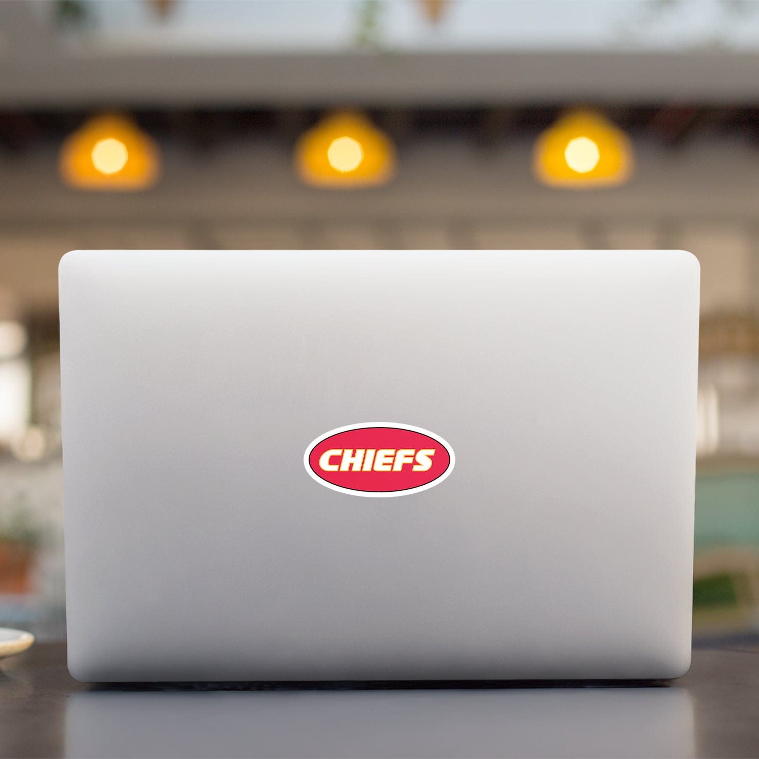 KC Swag Kansas City Chiefs red, yellow CHIEFS CLASSIC OVAL vinyl die cut decal sticker on open laptop back