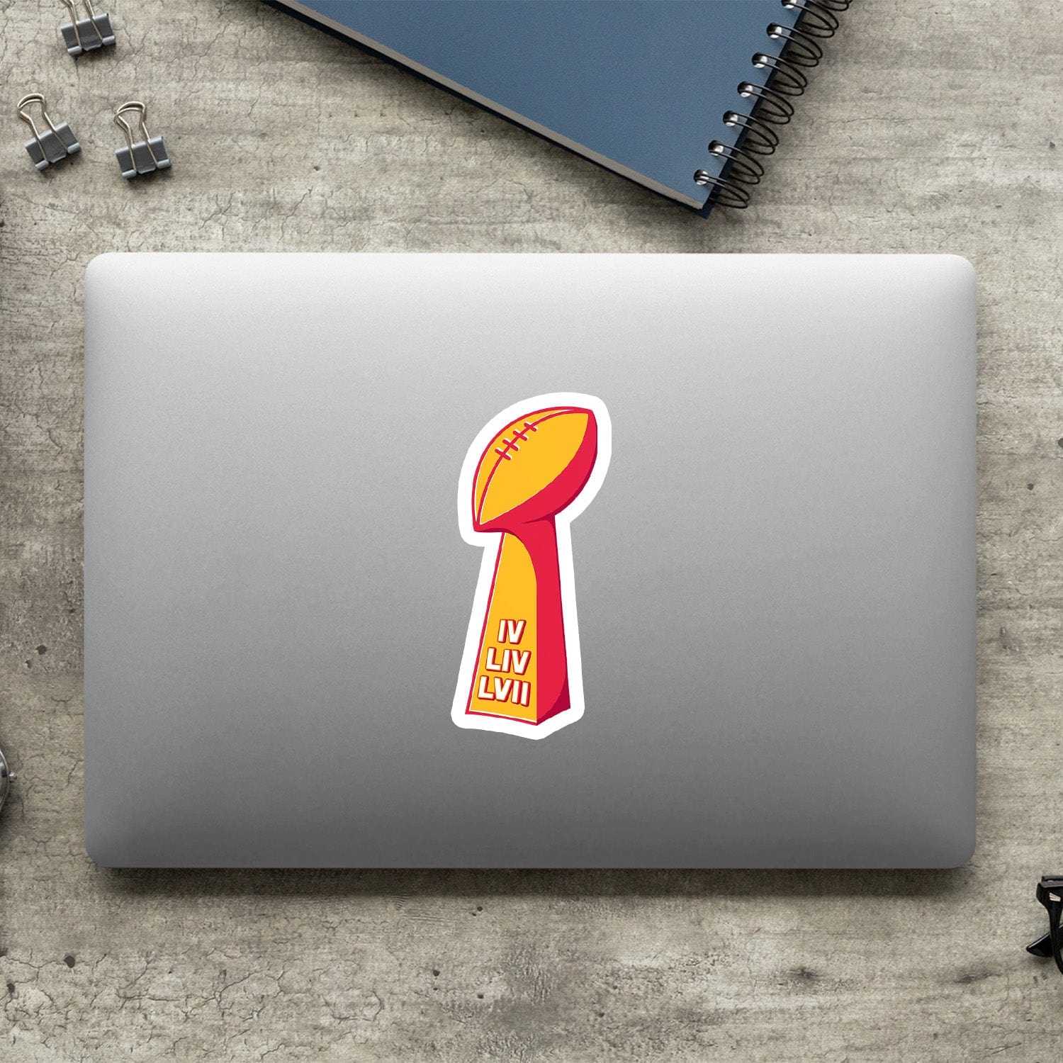 KC Swag Kansas City Chiefs red, yellow LOMBARDI SBx3 vinyl die cut decal sticker on closed laptop back
