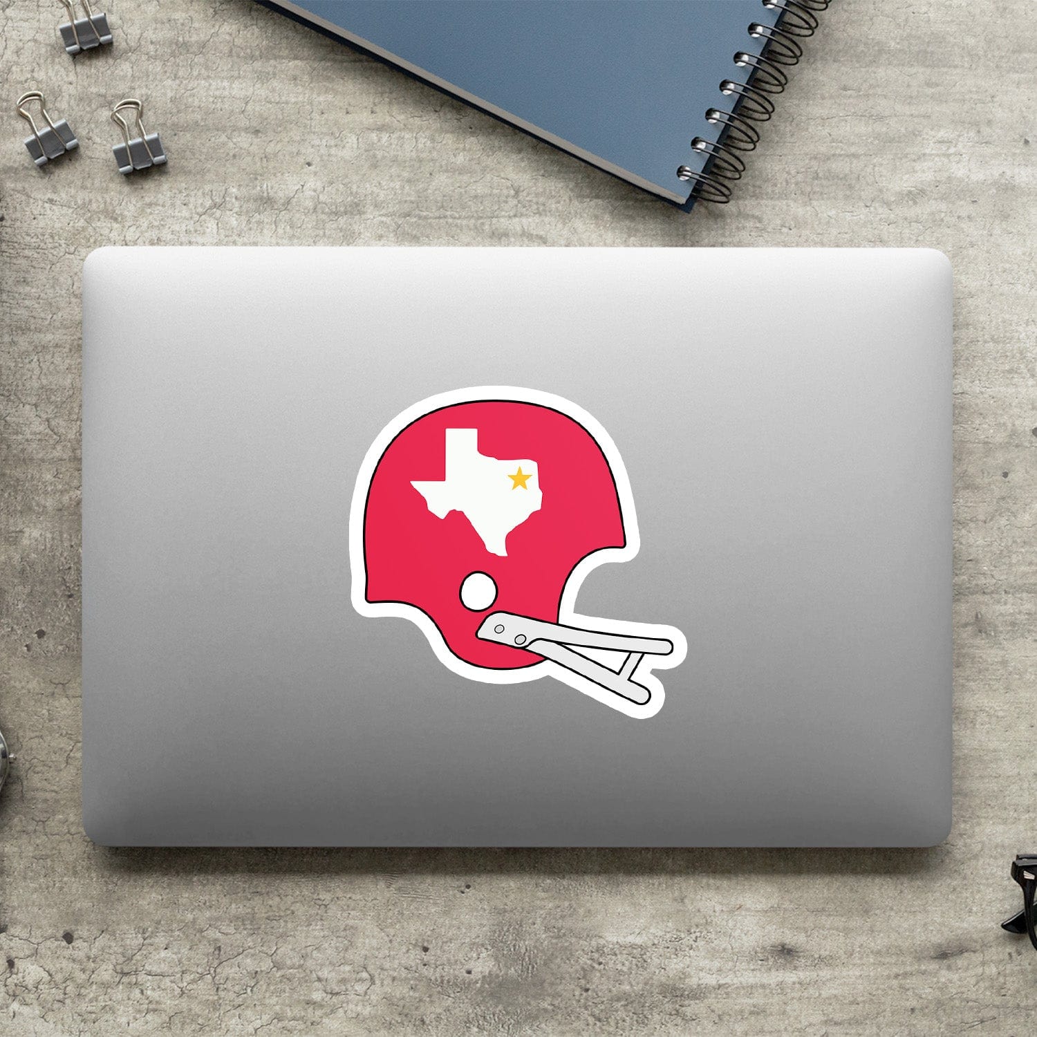 KC Swag Kansas City Chiefs red, yellow, white TEXANS HELMET vinyl die cut decal sticker on closed laptop back