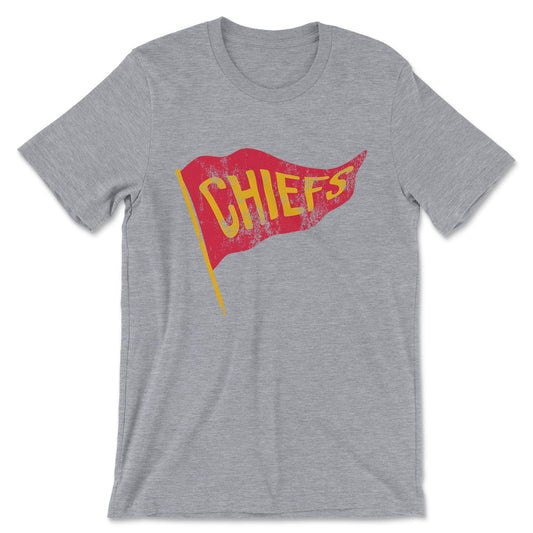 KC Swag Kansas City Chiefs rred/yellow CHIEFS PENNANT on athletic heather grey t-shirt