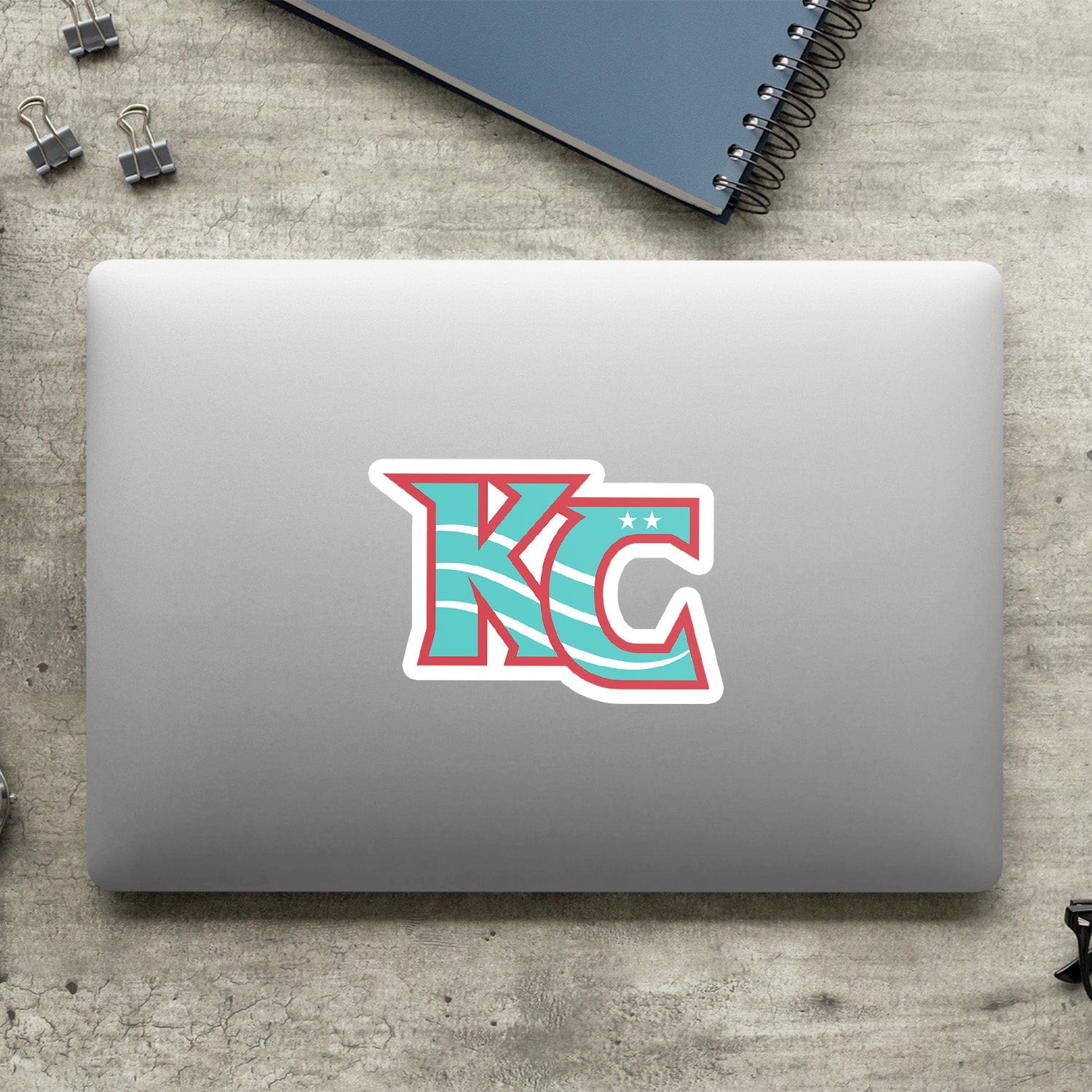 KC Swag Kansas City Current CURRENT KC die-cut sticker decal made from waterproof vinyl on closed laptop back