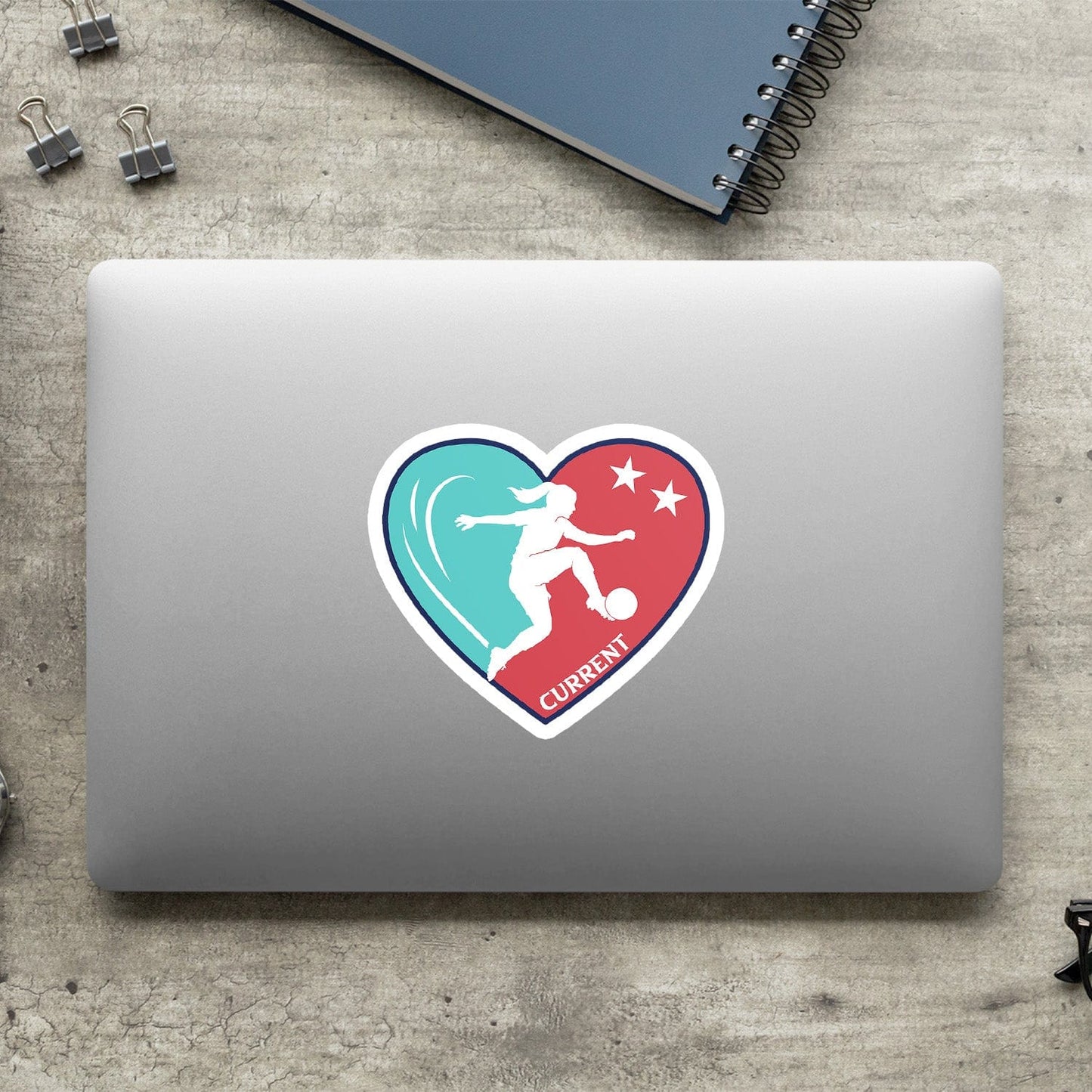 KC Swag Kansas City Current PLAYER HEART die-cut sticker decal made from waterproof vinyl on closed laptop back