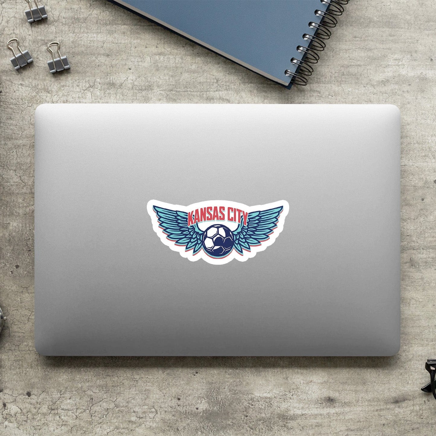 KC Swag Kansas City Current KC WING BALL die-cut sticker decal made from waterproof vinyl on closed laptop back