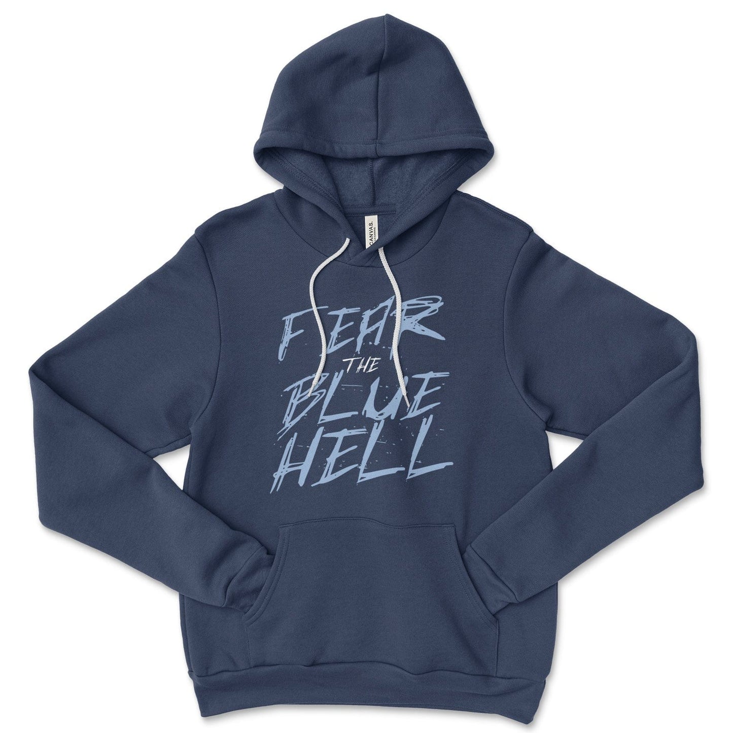 KC Swag Sporting Kansas City powder blue/white FEAR THE BLUE HELL on navy fleece pull-over hoodie