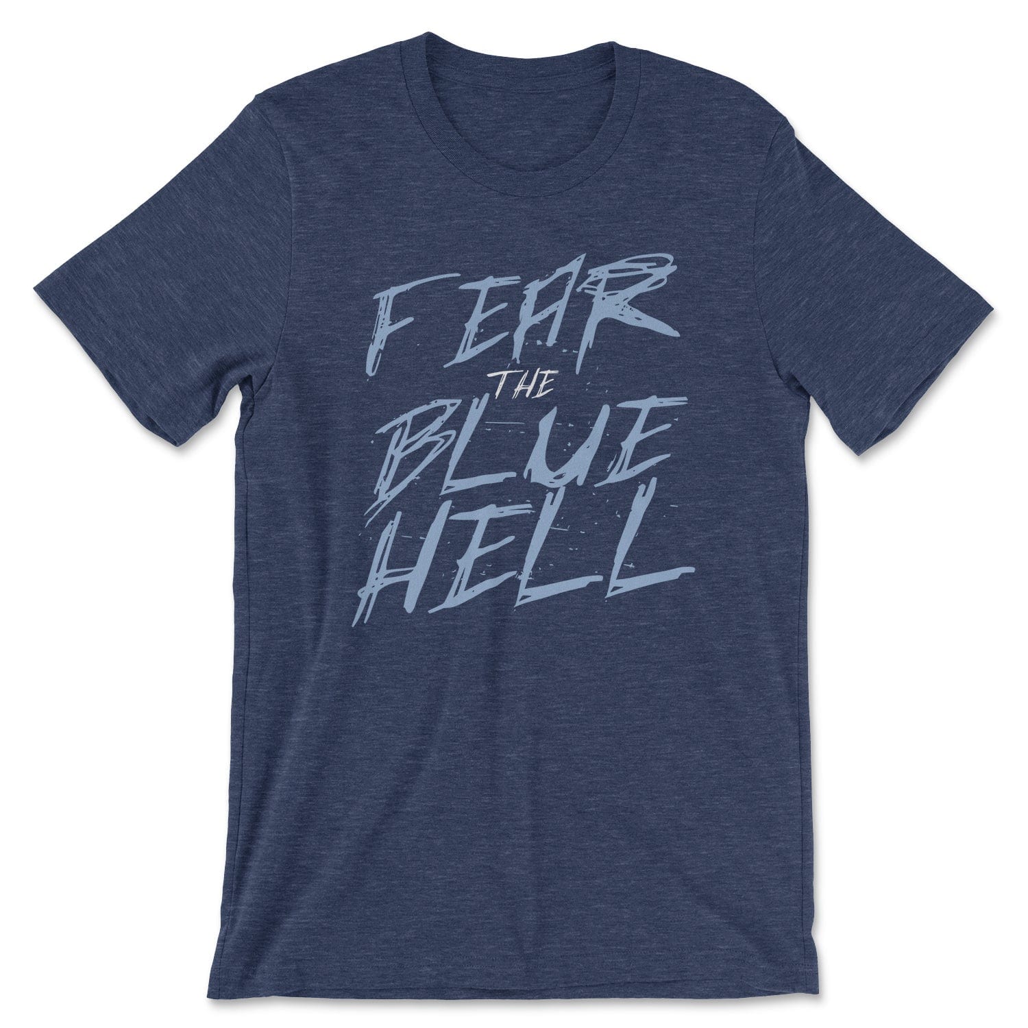 KC Swag Sporting Kansas City powder blue white FEAR THE BLUE HELL on heather navy t-shirt