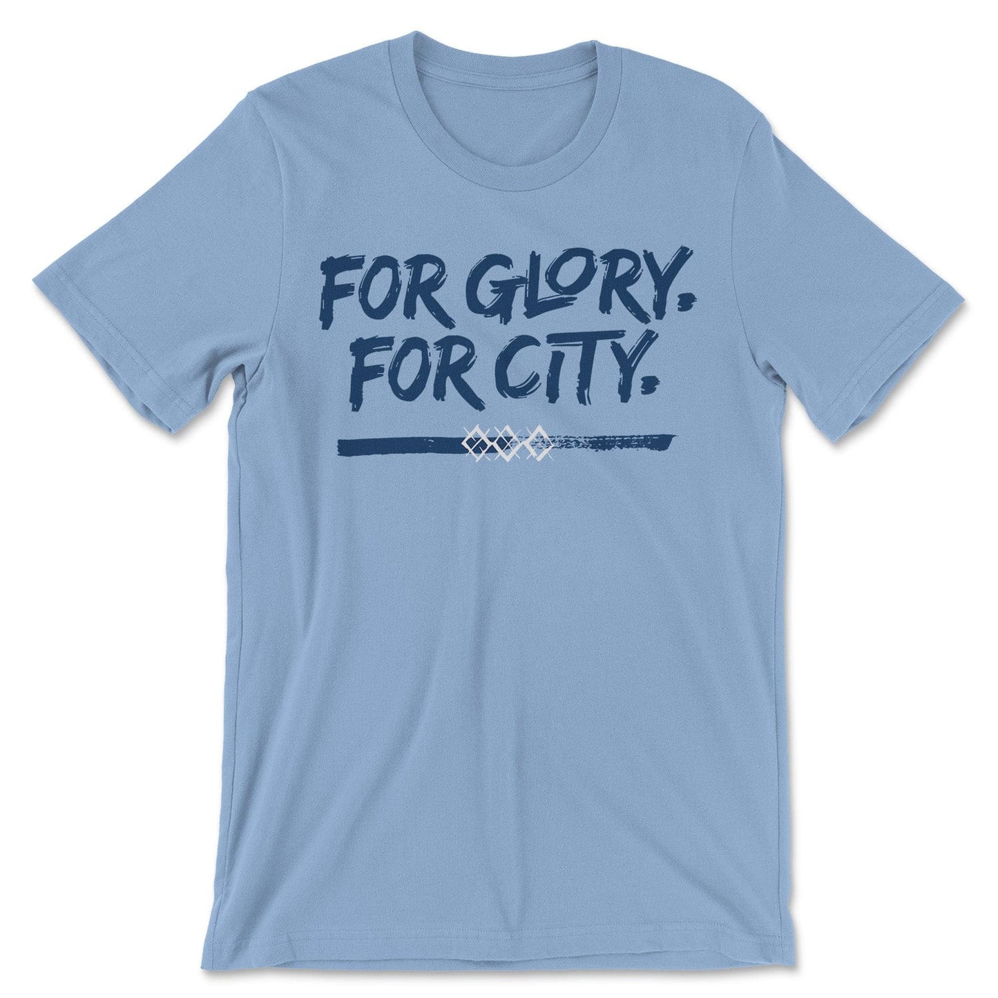 KC Swag Sporting Kansas City navy, powder, white FOR GLORY FOR CITY on baby blue unisex t-shirt 