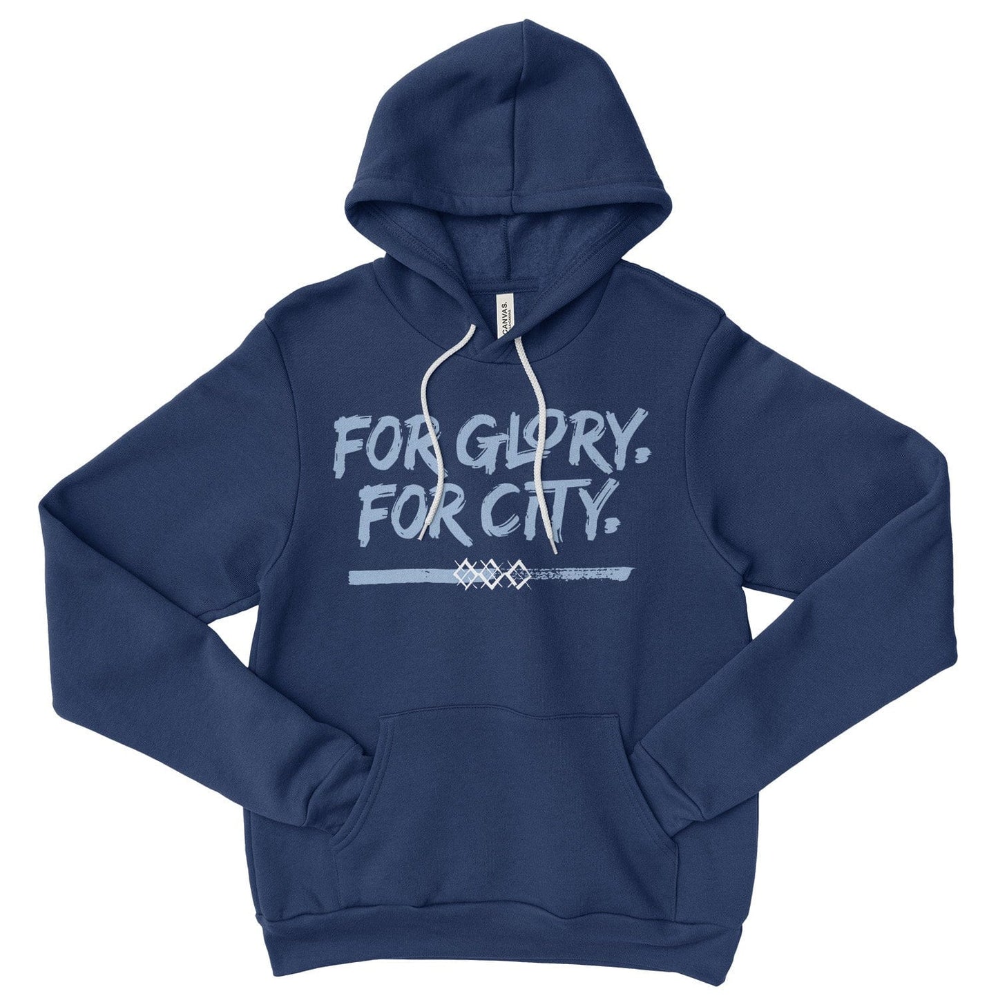 KC Swag Sporting Kansas City navy, powder, white FOR GLORY FOR CITY on navy pullover fleece hoodie 
