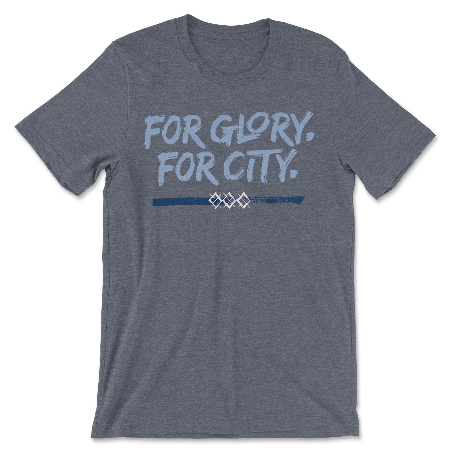 KC Swag Sporting Kansas City navy, powder, white FOR GLORY FOR CITY on heather slate unisex t-shirt 