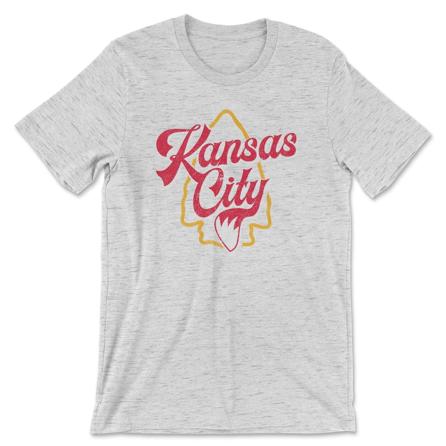KC Swag Kansas City Chiefs red/yellow KANSAS CITY (with foxtail) with arrowhead graphic on ash grey t-shirt