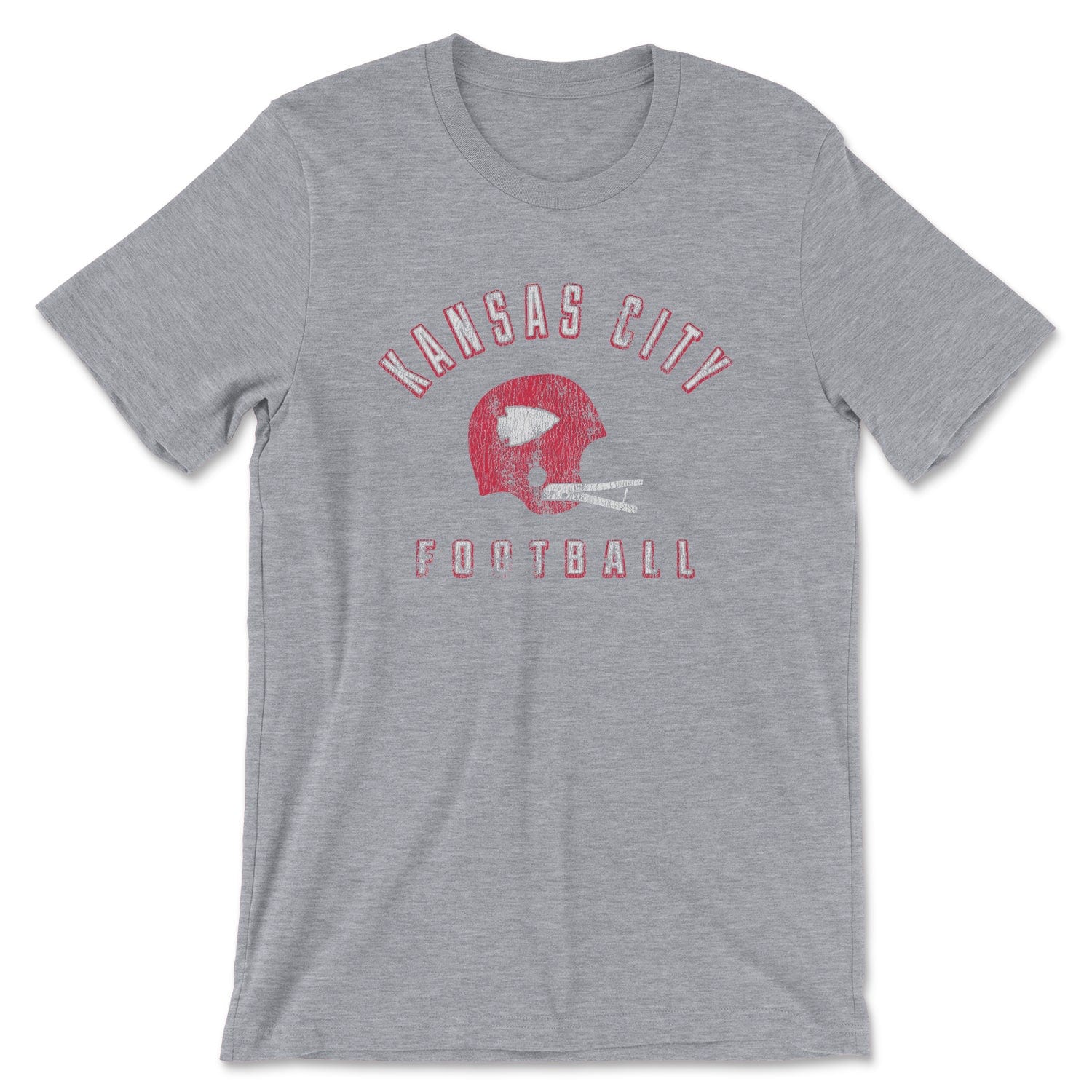 KC Swag Kansas City Chiefs red/white KANSAS CITY FOOTBALL with vintage helmet graphic on athletic heather grey t-shirt
