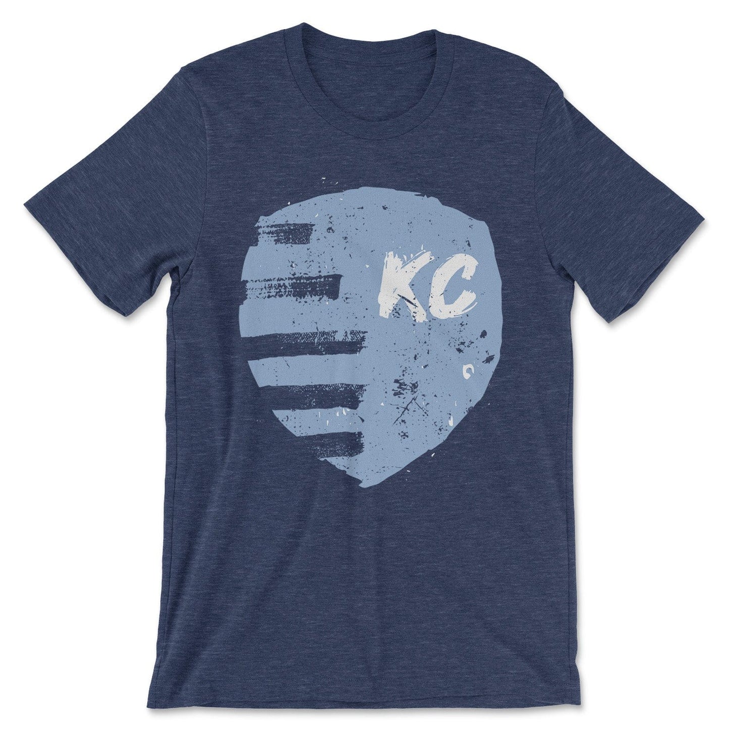 KC Swag Sporting Kansas City navy, powder, white PAINTED SHIELD on heather navy unisex t-shirt 