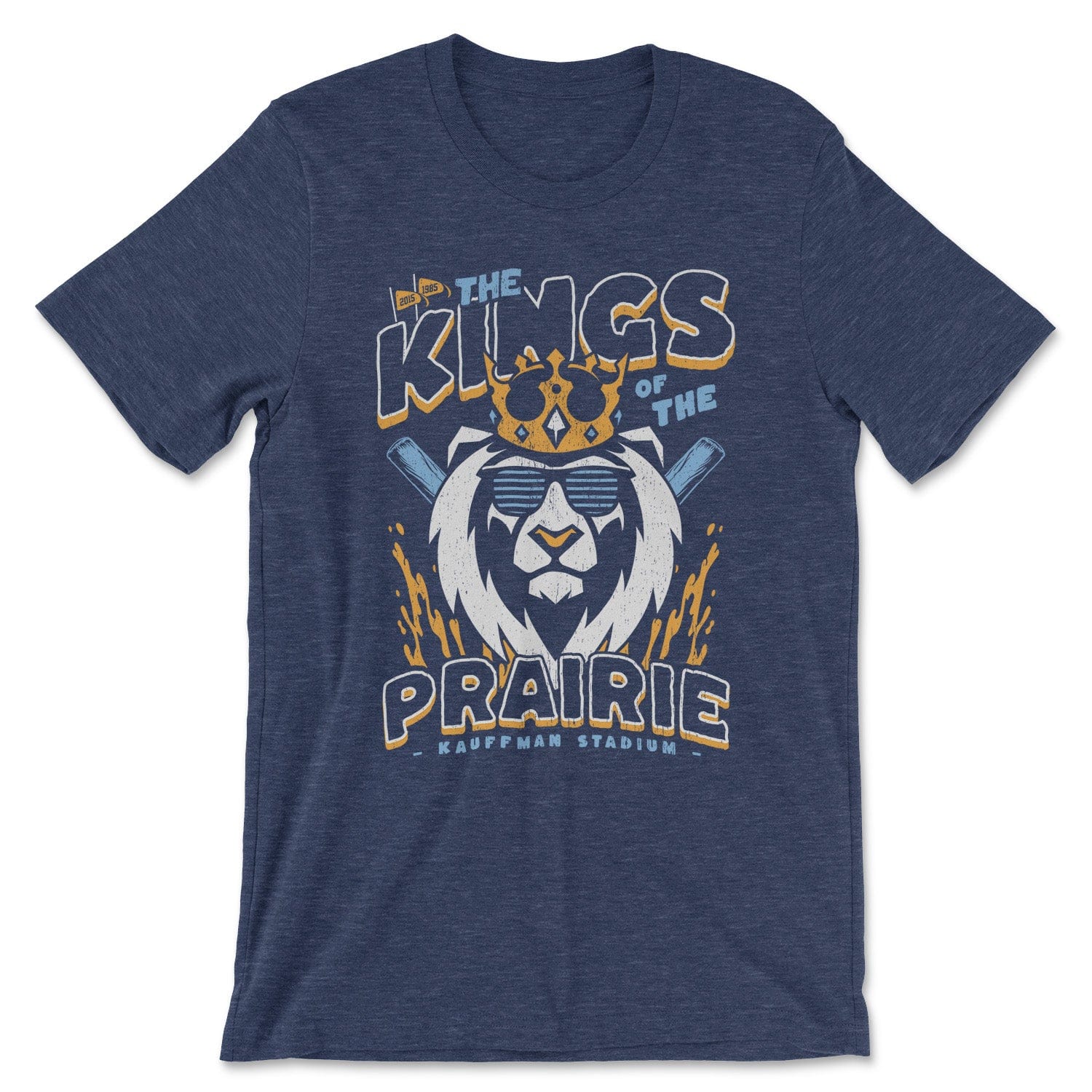 KC Swag Kansas City Royals blue, powder, gold, white PRAIRIE KINGS on heather navy unisex t-shirt 