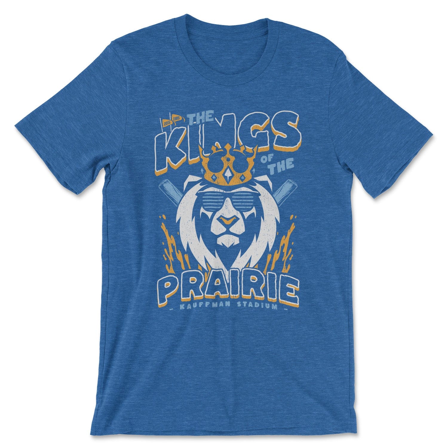 KC Swag Kansas City Royals blue, powder, gold, white PRAIRIE KINGS on heather royal blue unisex t-shirt 