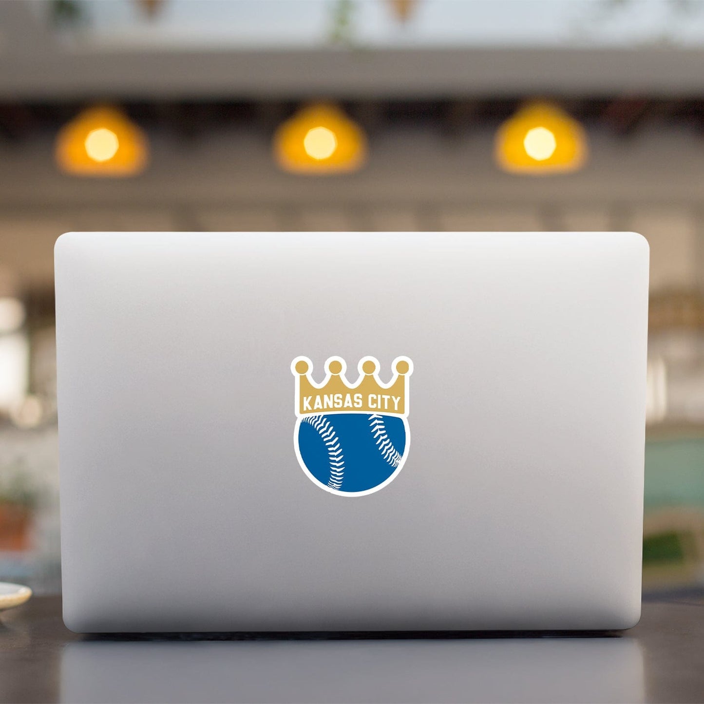 KC Swag Kansas City Royals blue, gold, BASEBALL CROWN vinyl die cut decal sticker on open laptop back