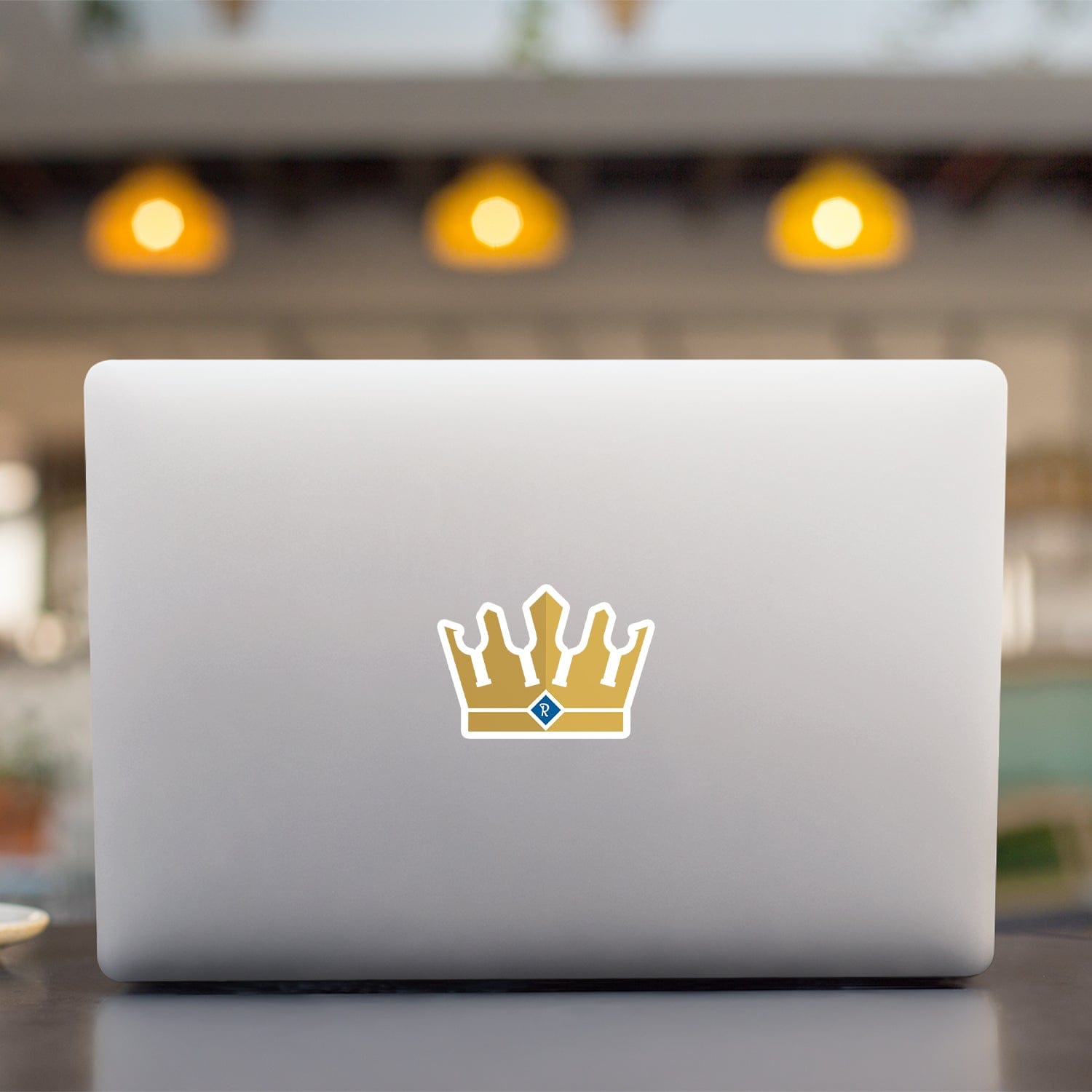 KC Swag Kansas City Royals gold, blue Bottle Crown vinyl die cut decal sticker on openl laptop back