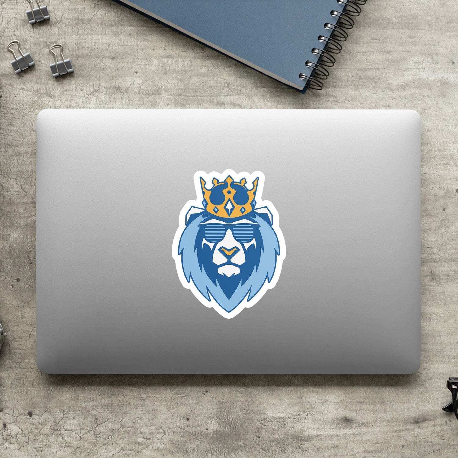 KC Swag Kansas City Royals blue, gold, powder blue SHADY LION vinyl die cut sticker on closed laptop back