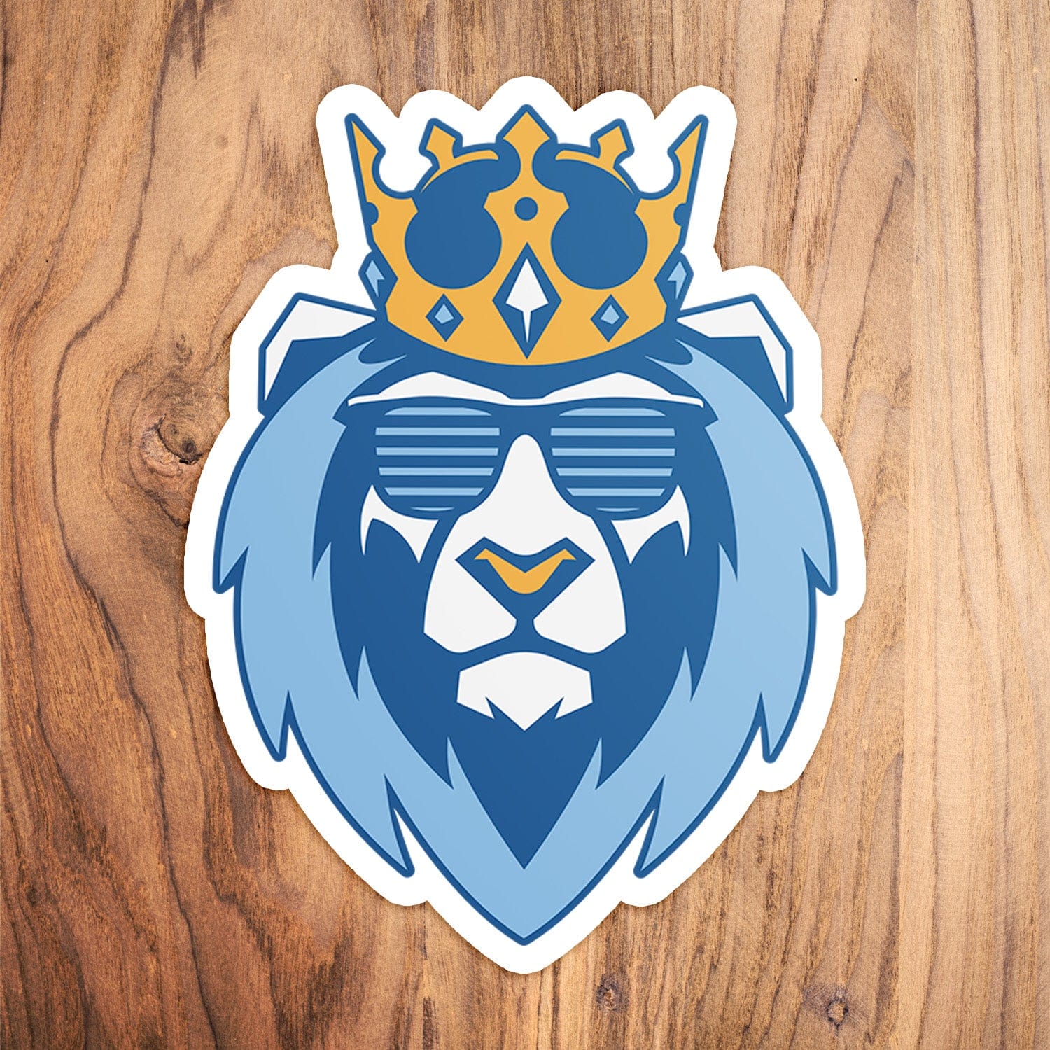 KC Swag Kansas City Royals blue, gold, powder blue SHADY LION vinyl die cut sticker on wood table