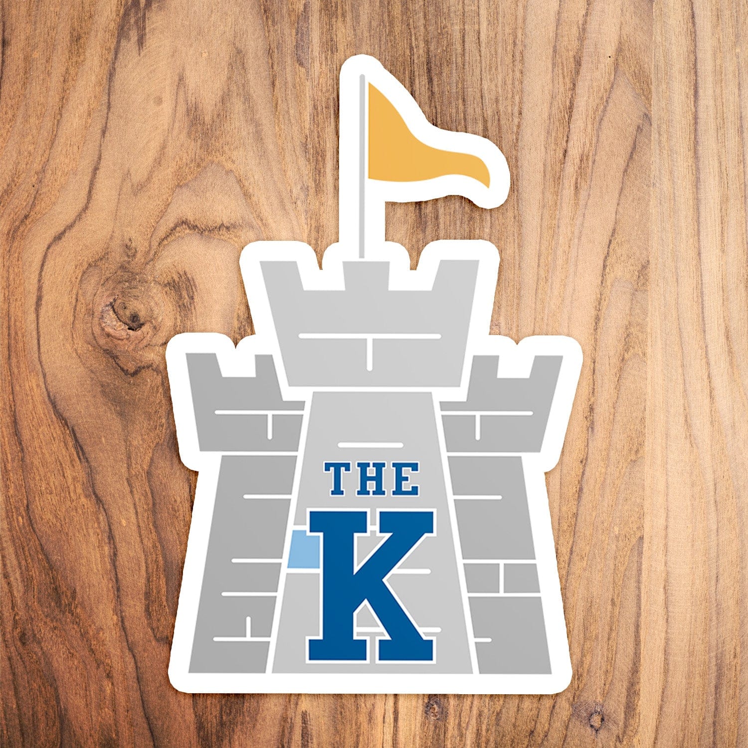 KC Swag Kansas City Royals blue, powder, gold, grey THE KASTLE vinyl die cut decal sticker on wood table