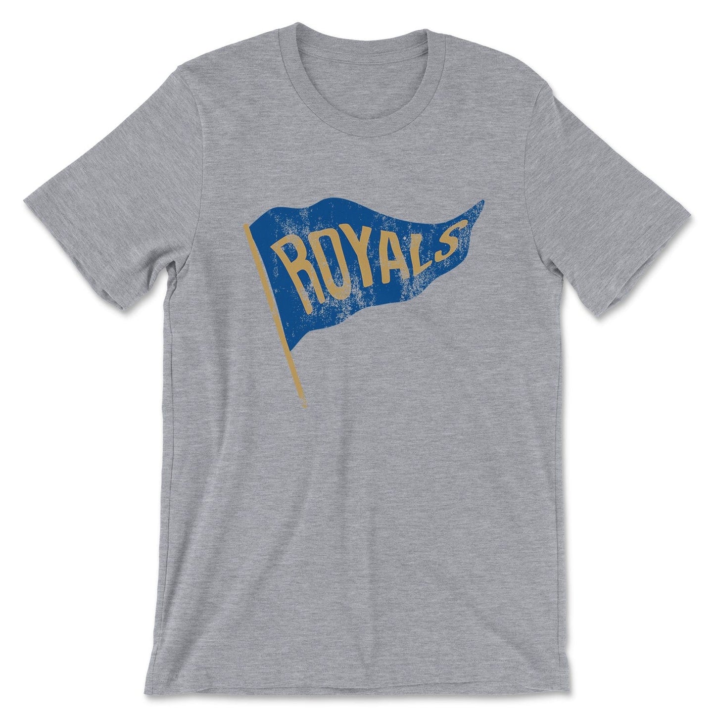 KC Swag Kansas City Royals blue/gold ROYALS PENNANT on athletic heather grey t-shirt