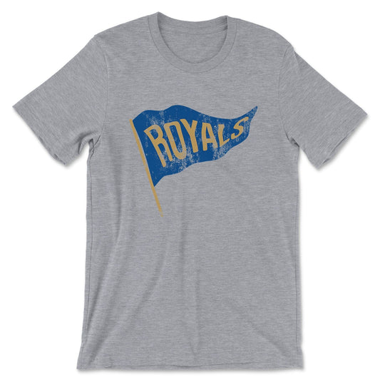 KC Swag Kansas City Royals blue/gold ROYALS PENNANT on athletic heather grey t-shirt