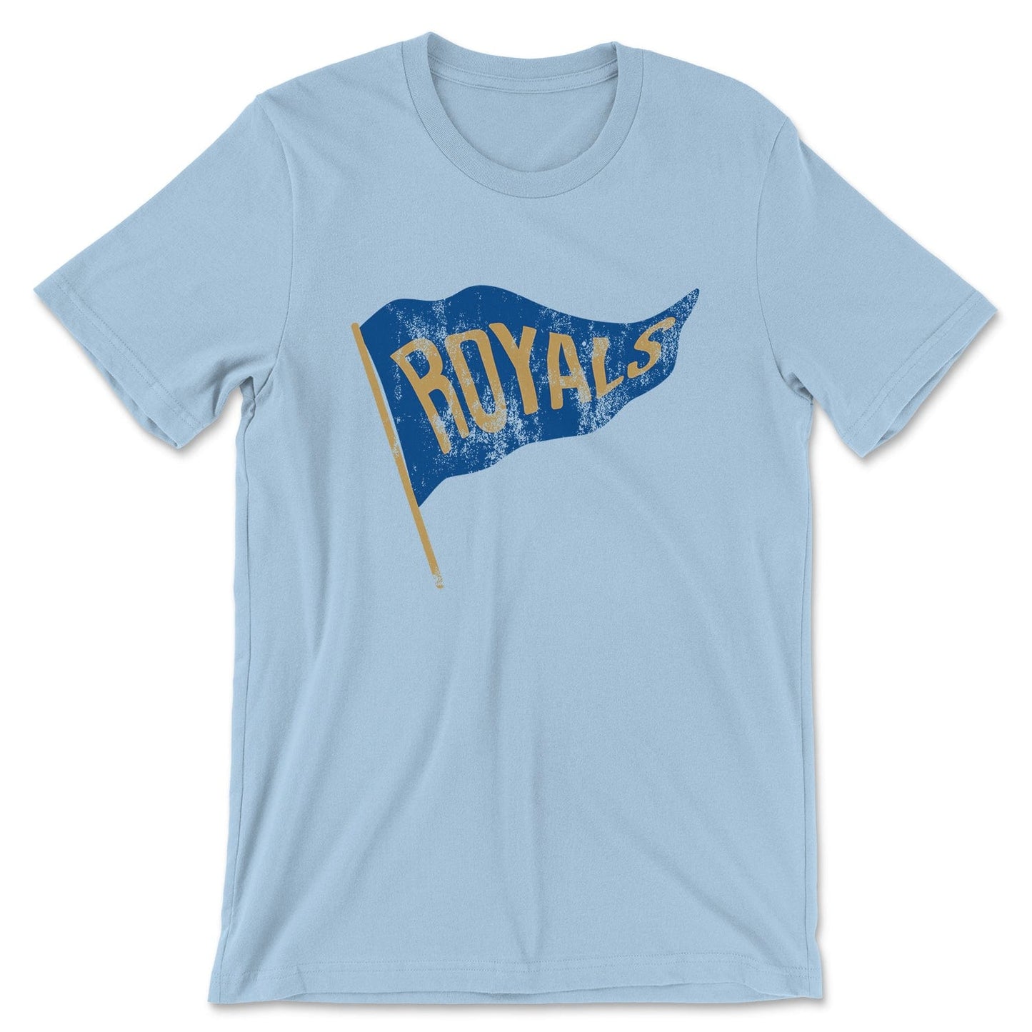 KC Swag Kansas City Royals blue/gold ROYALS PENNANT on lite blue t-shirt
