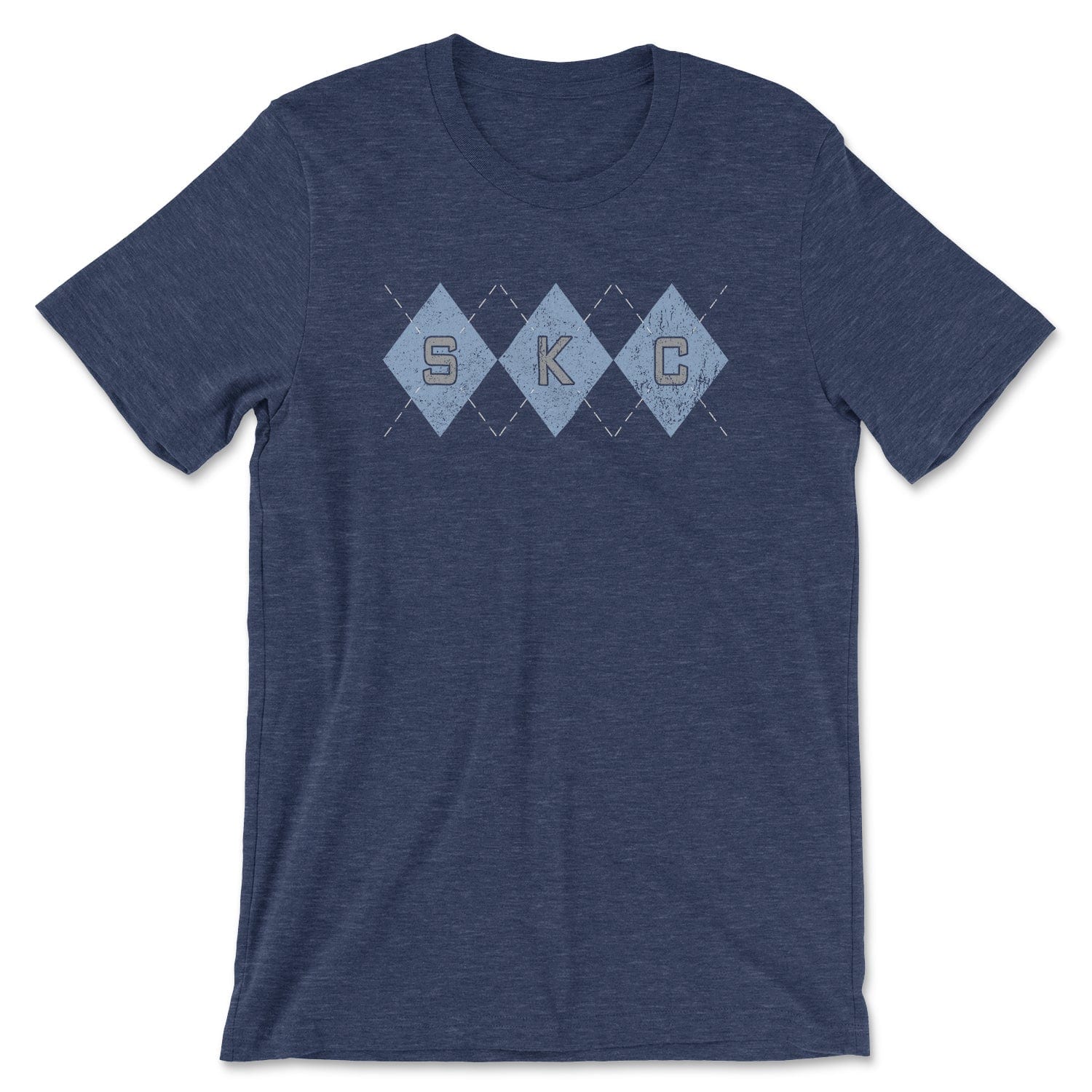 KC Swag Sporting Kansas City powder blue/navy/grey SKC DIAMONDS with argyle stitching on heather navy t-shirt