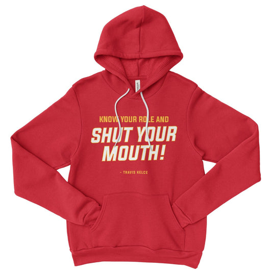 KC Swag Kansas City Chiefs whute, yellow SHUT YOUR MOUTH on red fleece pullover hoodie 