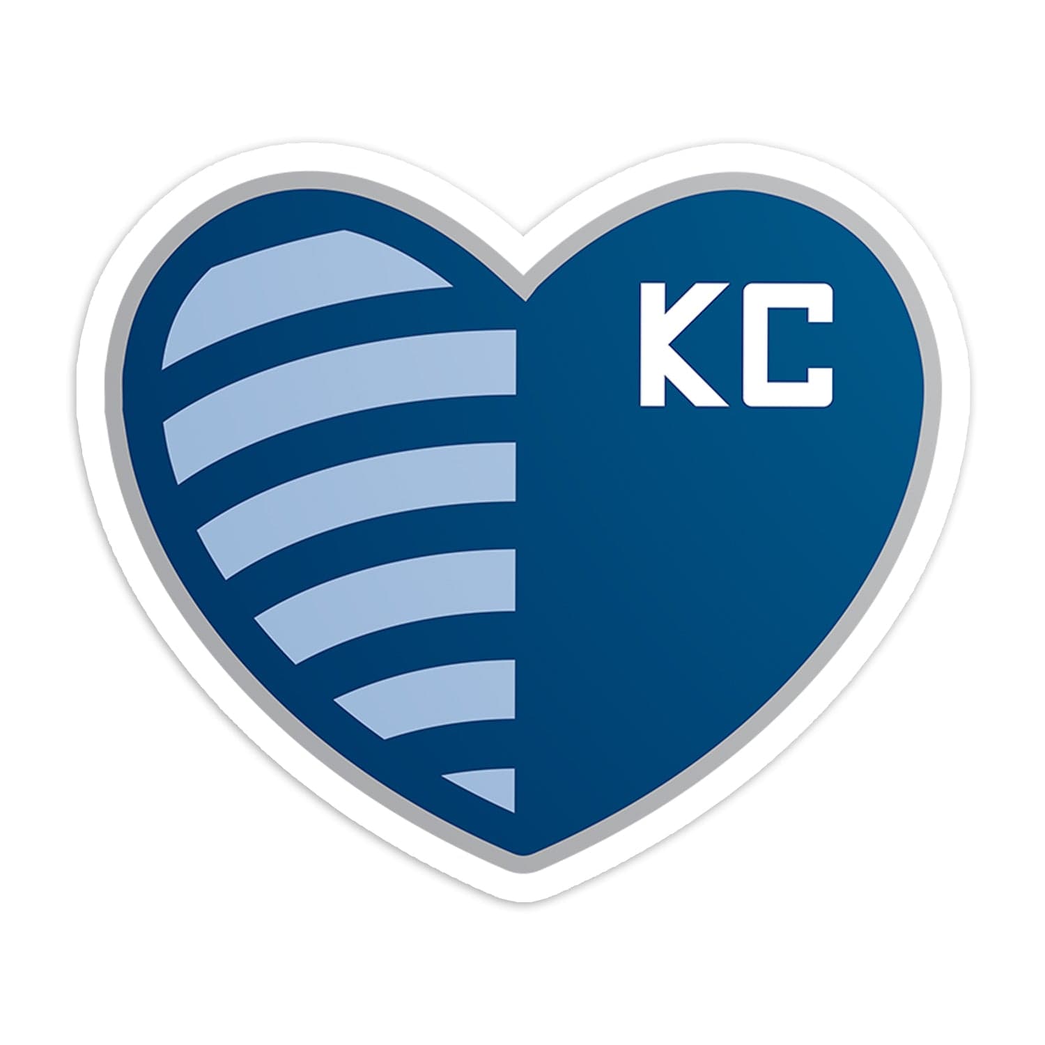 KC Swag Sporting Kansas City powder, navy, silver Shield Heart vinyl die cut decal sticker 