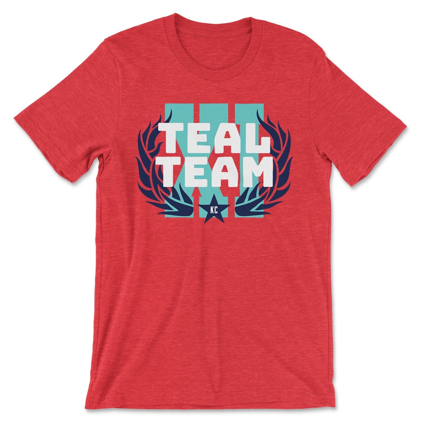 KC Swag Kansas City Current TEAL TEAM X! on heather red unisex t-shirt