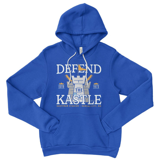 KC Swag Kansas City Royals powder, gold DEFEND THE KASTLE on blue fleece pullover hoodie 