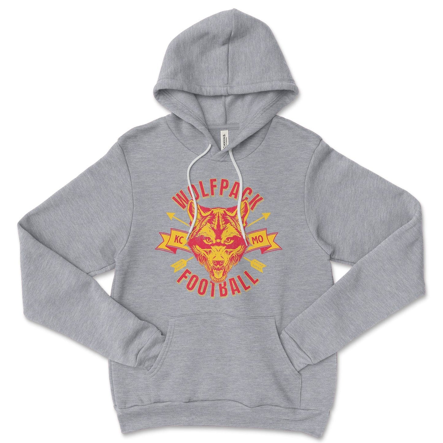 KC Swag Kansas City Chiefs WOLFPACK FOOTBALL on athletic heather grey fleece pull-over hoodie